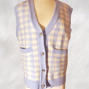 Large Comfy Sweater Vest With Large Pockets and Crystal Floret Buttons